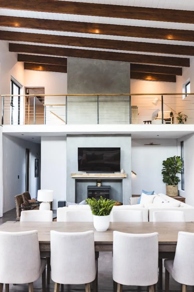 Modern Living Room With High Ceilings Large Tv