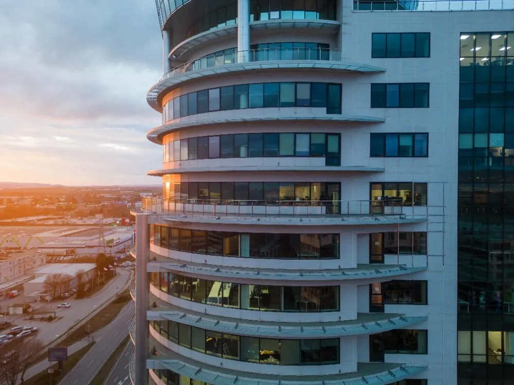 Office Building At Night Aerial Drone View